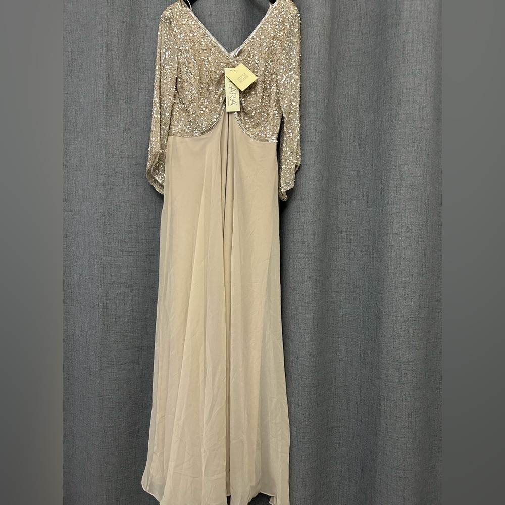 NWT J Kara Women's 3/4 Sleeve V-Neck Beaded Top Long Gown Blush/Multi - Picture 3 of 7